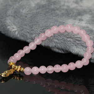 Natural Pink Jade Chalcedony Beaded Bracelet 7.5in