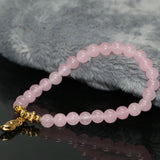 Natural Pink Jade Chalcedony Beaded Bracelet 7.5in