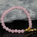 Natural Pink Jade Chalcedony Beaded Bracelet 7.5in