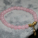 Natural Pink Jade Chalcedony Beaded Bracelet 7.5in
