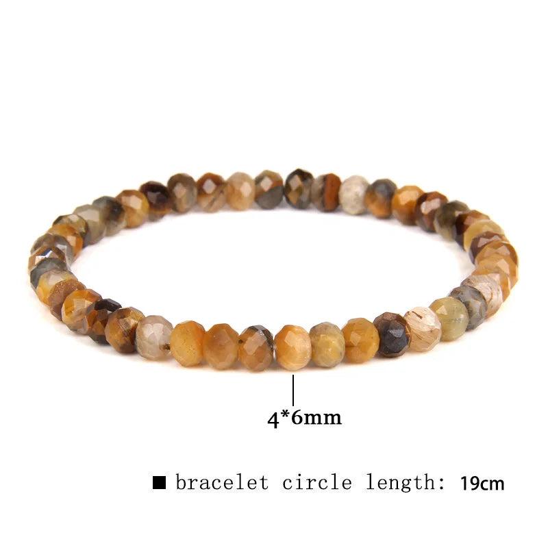 Faceted Stone Beaded Bracelets Tiger Eye Malachite 4mm Beads Stretch Bangles