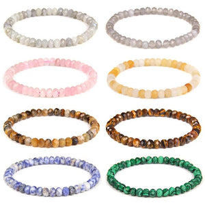 Faceted Stone Beaded Bracelets Tiger Eye Malachite 4mm Beads Stretch Bangles