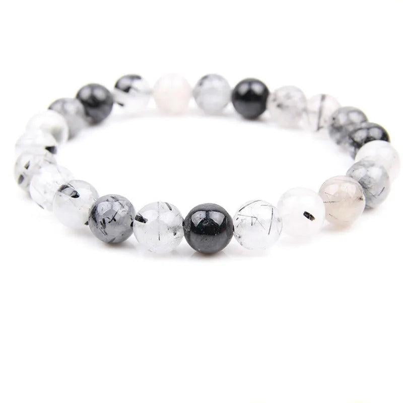 6mm 8mm 10mm Rutilated Quartz Stone Bracelet Lucky Balck Stripe Natural Smooth