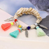 Boho Shell Tassel Stone Bead Charm Bracelet