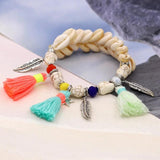 Boho Shell Tassel Stone Bead Charm Bracelet