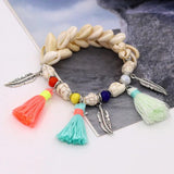 Boho Shell Tassel Stone Bead Charm Bracelet