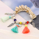 Boho Shell Tassel Stone Bead Charm Bracelet