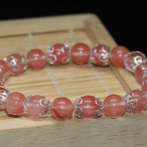 Pink Watermelon Crystal Bracelet 8mm Round Beads 7.5inch