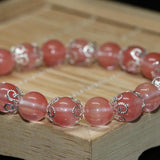 Pink Watermelon Crystal Bracelet 8mm Round Beads 7.5inch