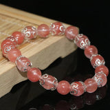 Pink Watermelon Crystal Bracelet 8mm Round Beads 7.5inch