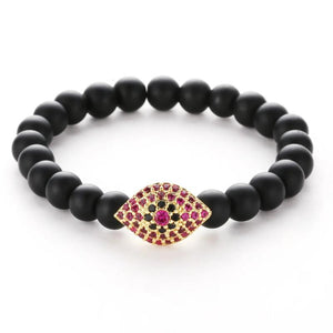 Pumice Stone Buddha Beads Bracelet Copper Micro Zircon Eyes Shape Elastic Bangle