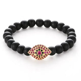 Pumice Stone Buddha Beads Bracelet Copper Micro Zircon Eyes Shape Elastic Bangle