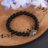 Pumice Stone Buddha Beads Bracelet Copper Micro Zircon Eyes Shape Elastic Bangle