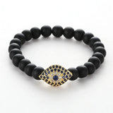 Pumice Stone Buddha Beads Bracelet Copper Micro Zircon Eyes Shape Elastic Bangle