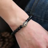Pumice Stone Buddha Beads Bracelet Copper Micro Zircon Eyes Shape Elastic Bangle