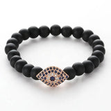 Pumice Stone Buddha Beads Bracelet Copper Micro Zircon Eyes Shape Elastic Bangle