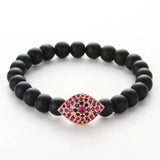 Pumice Stone Buddha Beads Bracelet Copper Micro Zircon Eyes Shape Elastic Bangle