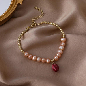 Baroque Freshwater Pearl Bracelet with Dried Flower Pendant Necklace