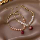 Baroque Freshwater Pearl Bracelet with Dried Flower Pendant Necklace