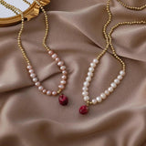 Baroque Freshwater Pearl Bracelet with Dried Flower Pendant Necklace