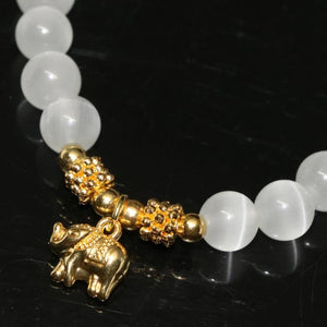 Gold Pig Pendant Opal Cat Eyes Bracelets 8mm Round Beads DIY Jewelry