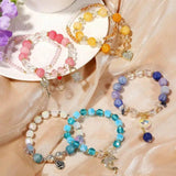 Natural Glass Crystal Beads Women Bracelet Butterfly Rose Colored Bracelet