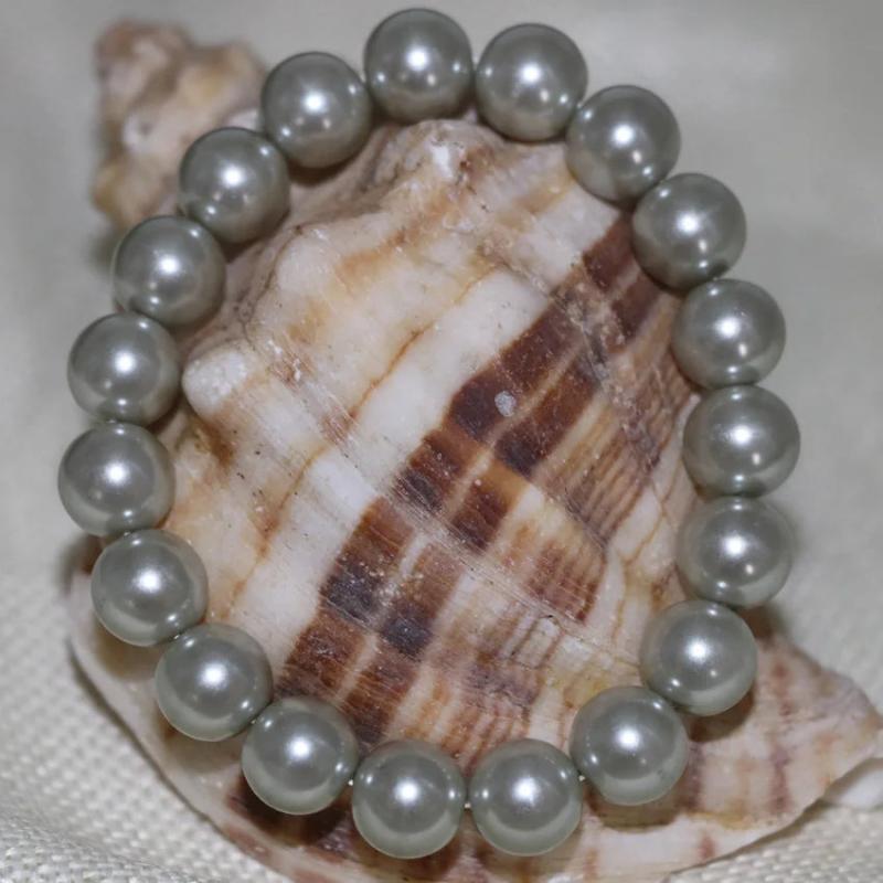 Simulated-Pearl Shell Round Beads Bracelet for Women 7.5inch