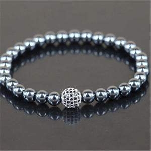 6mm Iron Ore Round Stone Beads Bracelet with Microscope Beads Charm
