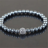 6mm Iron Ore Round Stone Beads Bracelet with Microscope Beads Charm