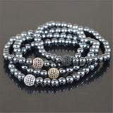 6mm Iron Ore Round Stone Beads Bracelet with Microscope Beads Charm