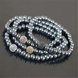 6mm Iron Ore Round Stone Beads Bracelet with Microscope Beads Charm