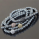 6mm Iron Ore Round Stone Beads Bracelet with Microscope Beads Charm