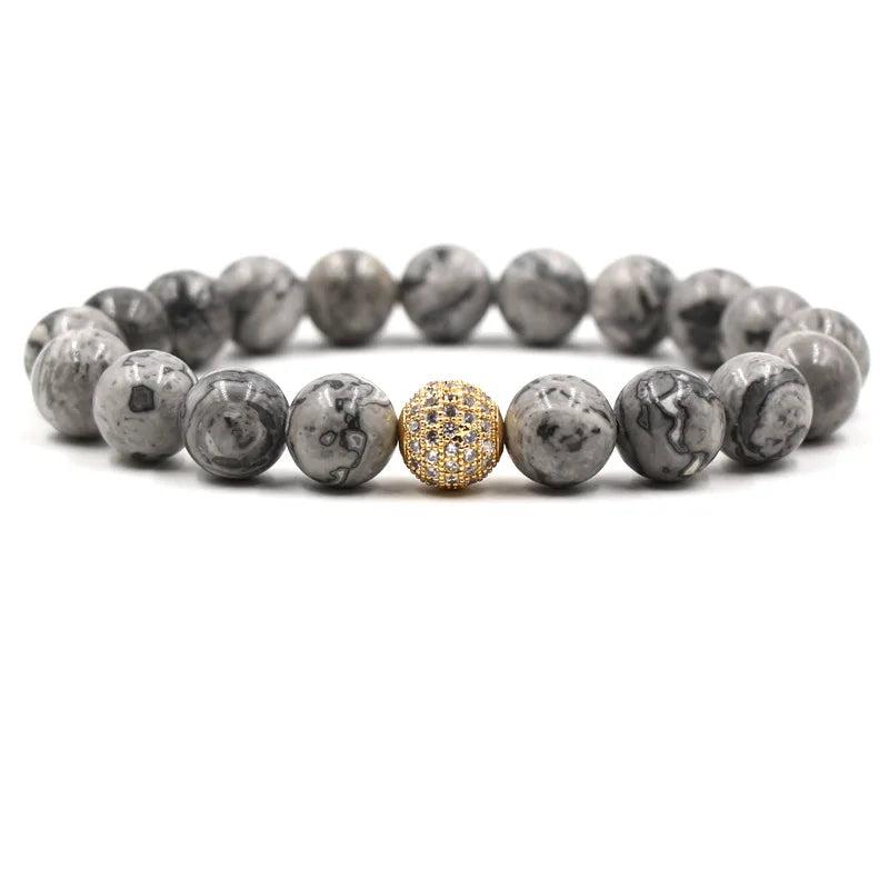 10mm Natural Stone Beads Bracelet with Zircon Ball