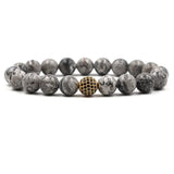 10mm Natural Stone Beads Bracelet with Zircon Ball
