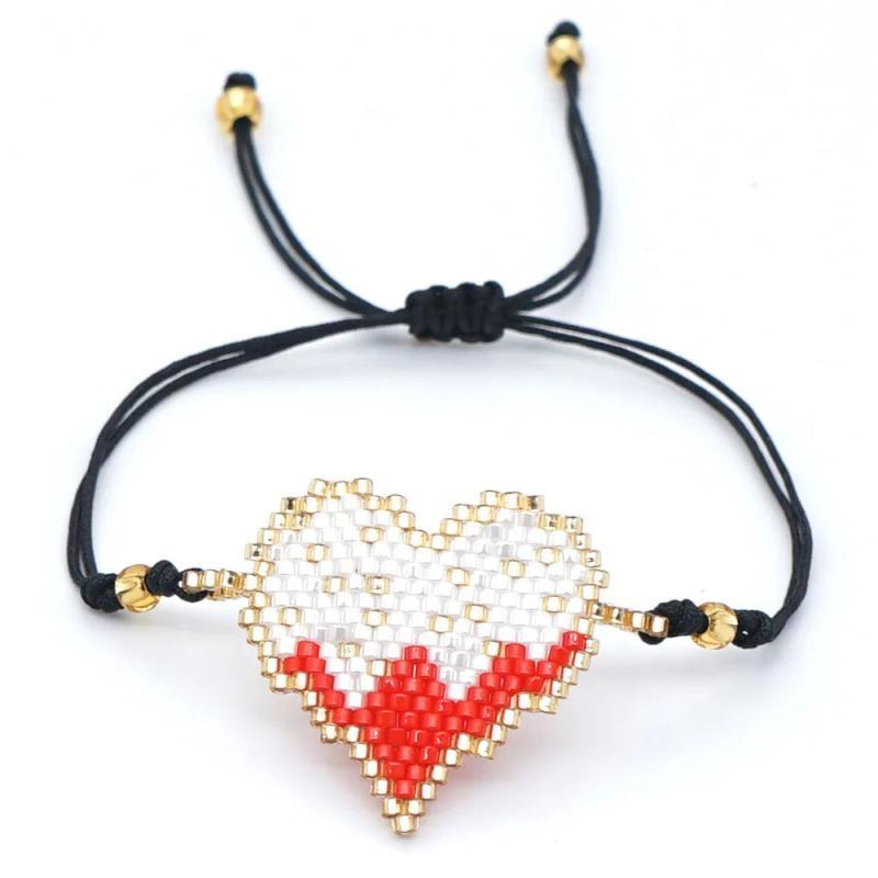 Heart-shaped Rice Ball Bracelet - Hand Woven Adjustable Boho Beaded Bracelet