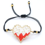 Heart-shaped Rice Ball Bracelet - Hand Woven Adjustable Boho Beaded Bracelet