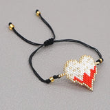 Heart-shaped Rice Ball Bracelet - Hand Woven Adjustable Boho Beaded Bracelet