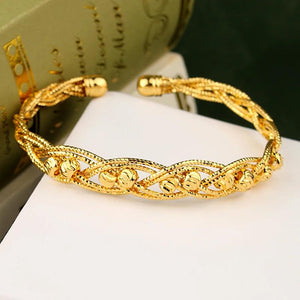 Plated Beads Bangle for Women Open Cuff Bracelet Ethnic Dubai Wedding Jewelry