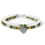 Natural Stone Double Layer Bracelet Faceted Beads Heart Charm