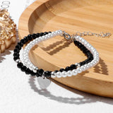 Natural Stone Double Layer Bracelet Faceted Beads Heart Charm