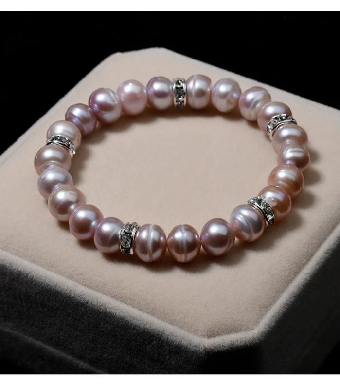 Freshwater Pearl Bracelet Rhinestone Charm Baroque Potato Pearl Bangle
