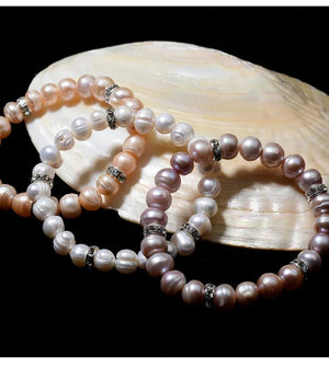 Freshwater Pearl Bracelet Rhinestone Charm Baroque Potato Pearl Bangle