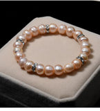 Freshwater Pearl Bracelet Rhinestone Charm Baroque Potato Pearl Bangle