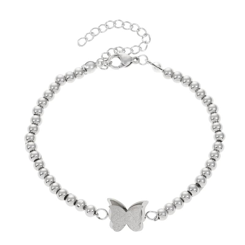 Frosted Butterfly Bracelet - Steel & Beaded Niche Sense