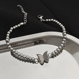 Frosted Butterfly Bracelet - Steel & Beaded Niche Sense