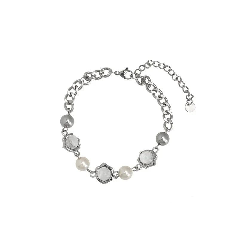 Moonstone Pearl Stitching Bracelets For Women Minimalist Titanium Steel Bracelet