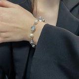 Moonstone Pearl Stitching Bracelets For Women Minimalist Titanium Steel Bracelet