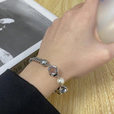 Moonstone Pearl Stitching Bracelets For Women Minimalist Titanium Steel Bracelet