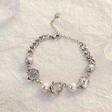 Moonstone Pearl Stitching Bracelets For Women Minimalist Titanium Steel Bracelet