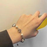 Moonstone Pearl Stitching Bracelets For Women Minimalist Titanium Steel Bracelet